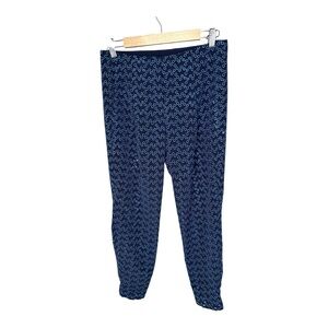 Akris Punto Eyelet Embroidered Jogger Pants Size 4 Navy & Light Blue Silk Lined